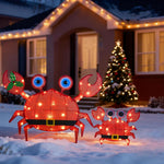 Christmas Outdoor Decorations Yard, 2 Piece Battery Operated Lighted Crab 50 LED Lights with 8 Lighting Modes, Light up 2D Crab for Xmas Holiday Front Garden Patio Lawn Decor