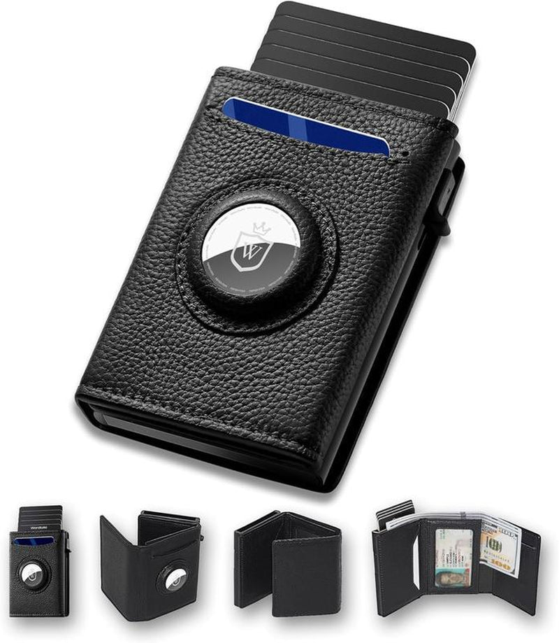 Smart Wallet for Airtag,Slim Leather RFID Bifold with Pop-Up Feature,9-14 Card Capacity & ID Window,Cash Slot,Gifts for Men (Airtag Not Included)
