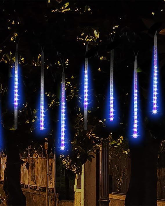 Christmas Lights Outdoor UL Listed Blue Falling Rain Drop Meteor Shower IP65 Waterproof 10 Tubes 240 Leds String Gifts for Garden Xmas Tree Decor Luces De Navidad Para Exterior