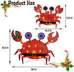 Christmas Outdoor Decorations Yard, 2 Piece Battery Operated Lighted Crab 50 LED Lights with 8 Lighting Modes, Light up 2D Crab for Xmas Holiday Front Garden Patio Lawn Decor