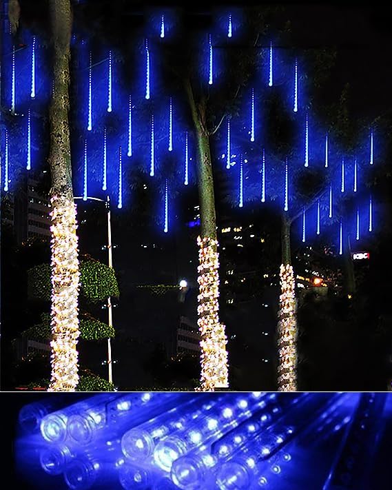 Christmas Lights Outdoor UL Listed Blue Falling Rain Drop Meteor Shower IP65 Waterproof 10 Tubes 240 Leds String Gifts for Garden Xmas Tree Decor Luces De Navidad Para Exterior