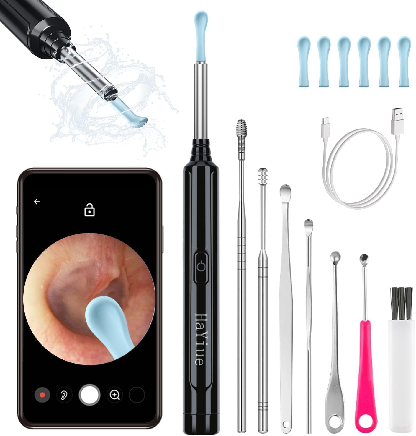 Ear Wax Removal with Camera, Earwax Remover Tool, 1296P FHD Wireless Ear Otoscope with 6 LED Lights, 6 Ear Spoon & 6 Traditional Tools Ear Wax Removal Kit for Iphone, Ipad & Android Smart Phone