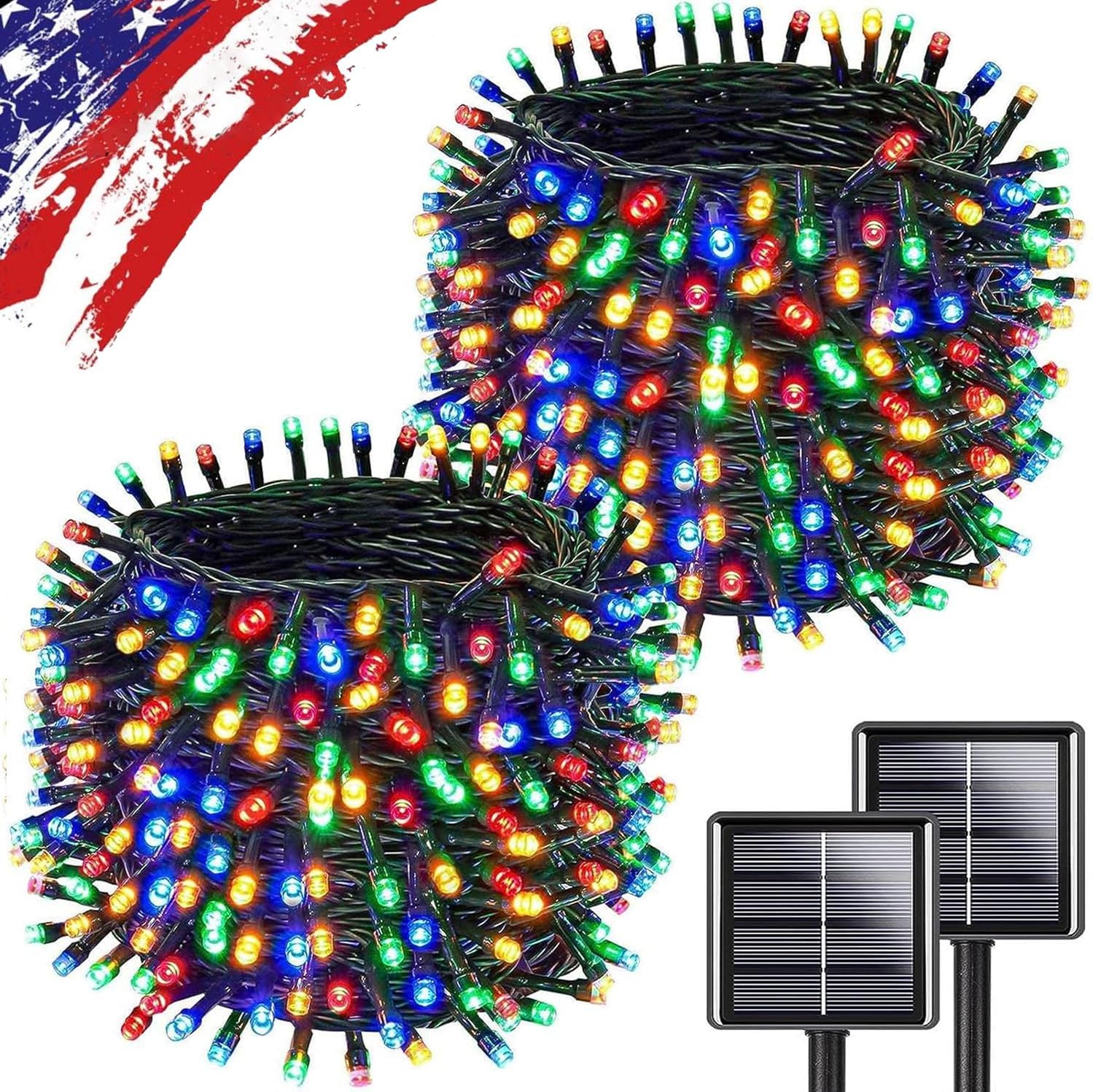 Multicolor Solar Christmas Lights 2Pack Total 180FT 500LED, String Light Outdoor Waterproof, Auto On/Off with 8 Modes Solar Twinkle Lights for outside Tree Christmas Decorations (Multicolor)