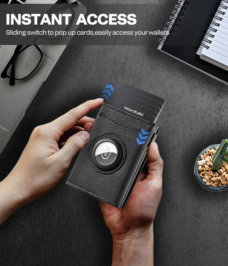 Smart Wallet for Airtag,Slim Leather RFID Bifold with Pop-Up Feature,9-14 Card Capacity & ID Window,Cash Slot,Gifts for Men (Airtag Not Included)