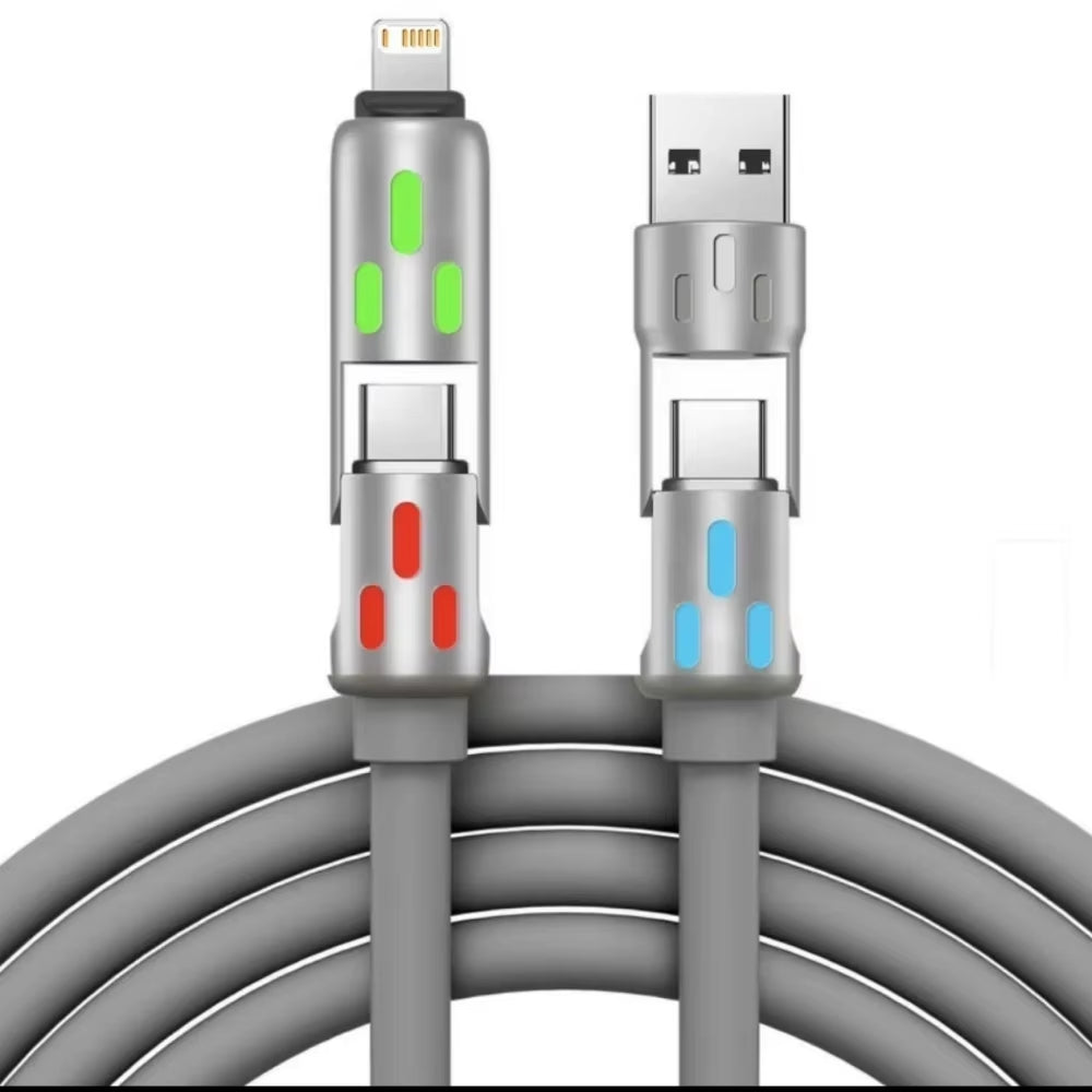 240W Type C Fast Charging Cable 4-In-1 USB PD Silicone Super Fast Charging Cord Type-C to USB a Cable for Iphone Samsung Xiaomi