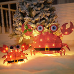 Christmas Outdoor Decorations Yard, 2 Piece Battery Operated Lighted Crab 50 LED Lights with 8 Lighting Modes, Light up 2D Crab for Xmas Holiday Front Garden Patio Lawn Decor