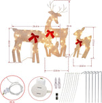 3 Pack Tinsel Reindeer Family Lighted 2D Deer Christmas Decor, with Clear 60 Count Lights, Light up Buck, Doe and Fawn Indoor or Outdoor Yard Lawn Festive Holiday Decoration