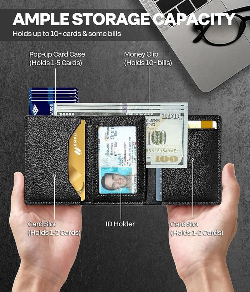Smart Wallet for Airtag,Slim Leather RFID Bifold with Pop-Up Feature,9-14 Card Capacity & ID Window,Cash Slot,Gifts for Men (Airtag Not Included)