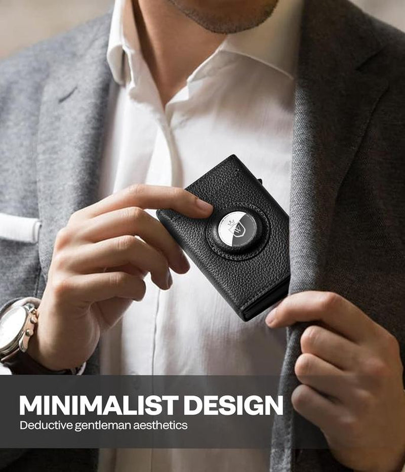 Smart Wallet for Airtag,Slim Leather RFID Bifold with Pop-Up Feature,9-14 Card Capacity & ID Window,Cash Slot,Gifts for Men (Airtag Not Included)